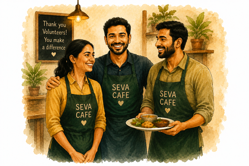 Volunteers serving food