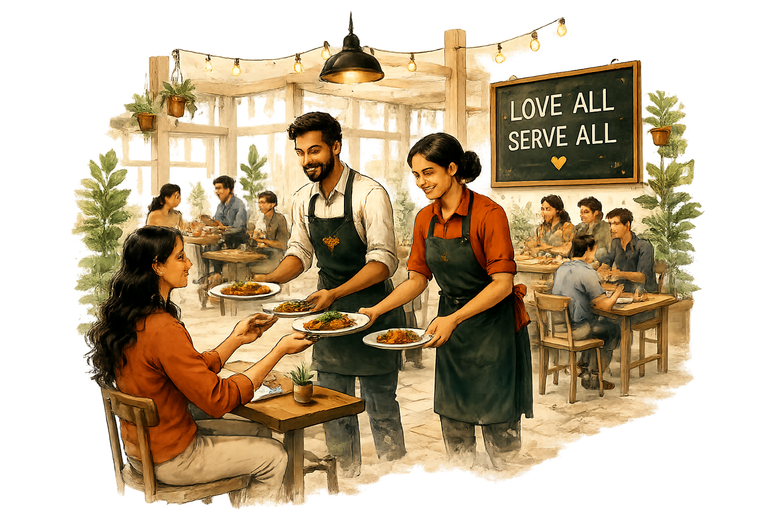 Seva Cafe community serving food